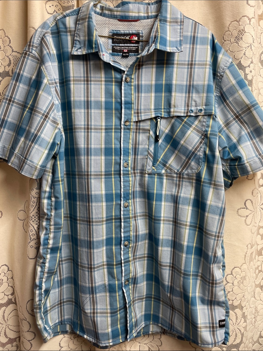 Men's CANADA Weather Gear Blue Plaid Short-Sleeve Button-Down Shirt XLG